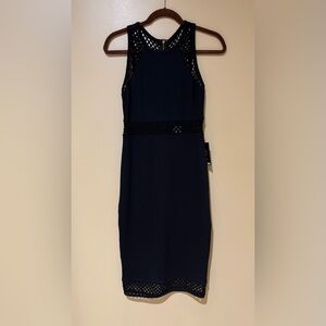 Express Black Crochet-Trim Midi Sheath Dress